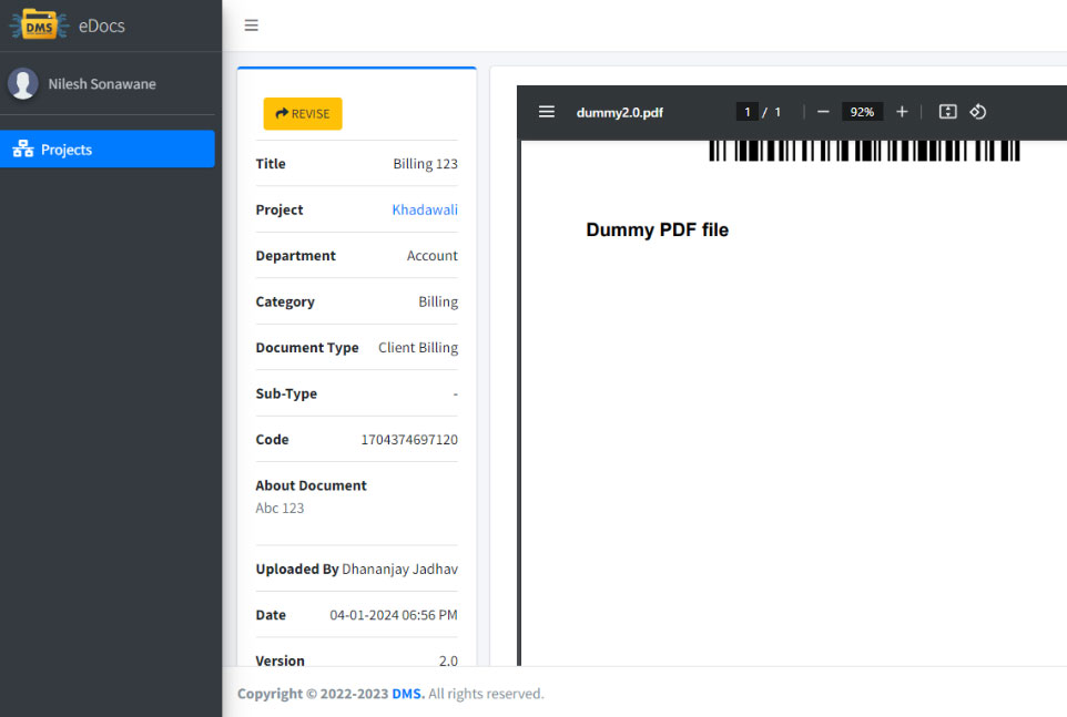 eDocs document management system with versioning